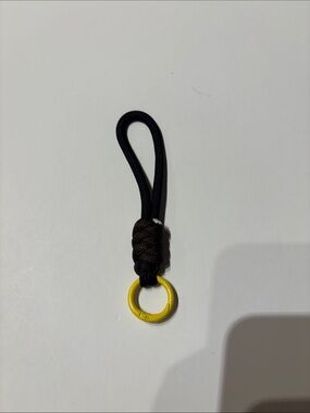 Handmade Black & Brown Paracord Key Loop with Yellow Ring Accent